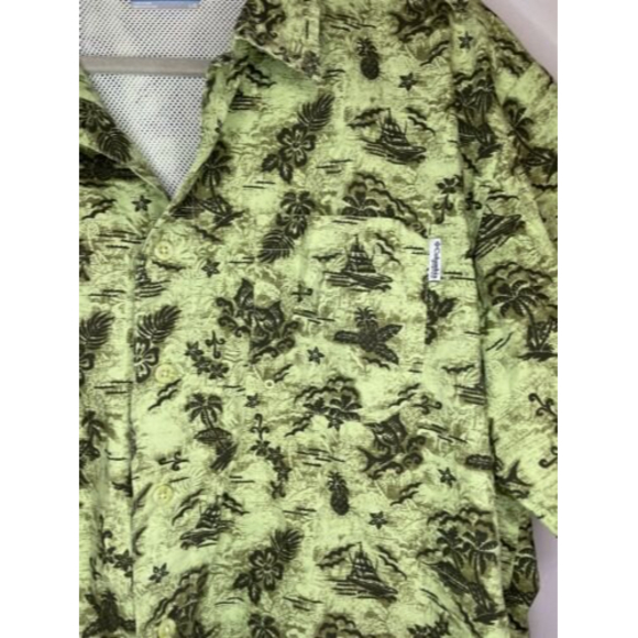 Columbia PFG Green Patterned Hawaiian Fishing Shirt Vented Back Large - Picture 4 of 7